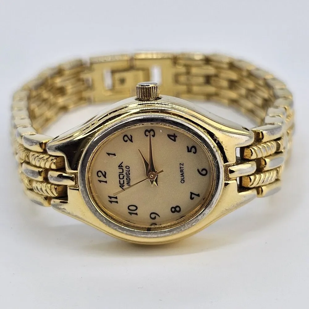 Acqua Timex Women's Watch 23MM‎ Gold Dial Two Tone Bracelet Band 7